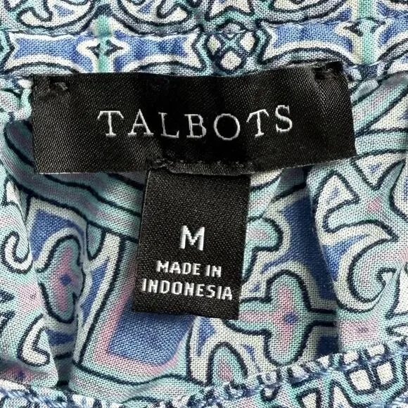 Talbots Popover Top Blue Kaleidoscope Pattern Preppy Boho Women’s Size /M - Picture 11 of 12